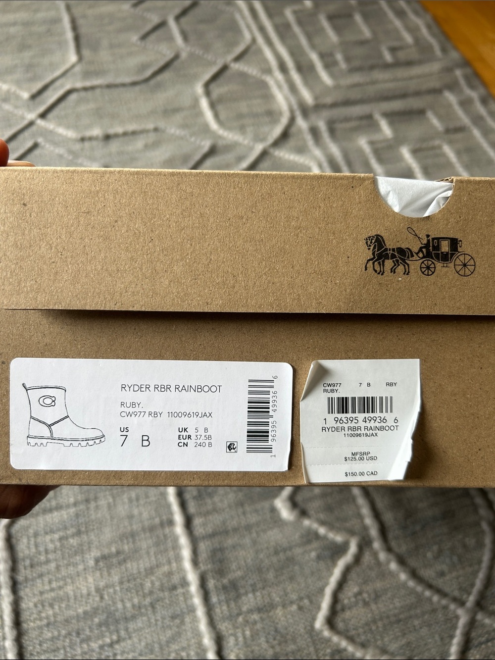 Coach Ryder Mid-Calf Ruby Red Rain Boots with Embossed C - Picture 12 of 13